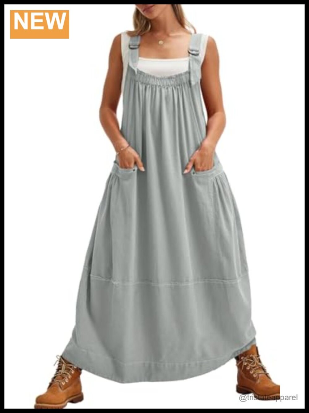 Women's Cargo Overall Maxi Dress Sleeveless Adjustable Strap Jumper with Pockets
